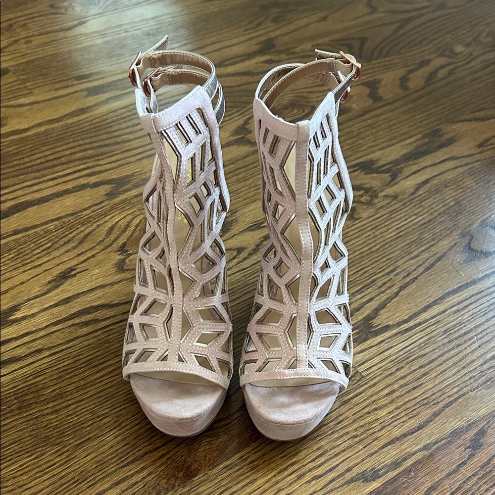 Cutout Wedge Sandals, Blush Pink